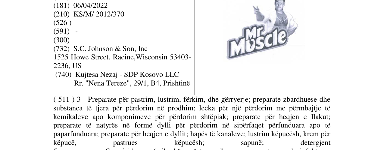 Zëri i markës Mr Muscle në buletin
