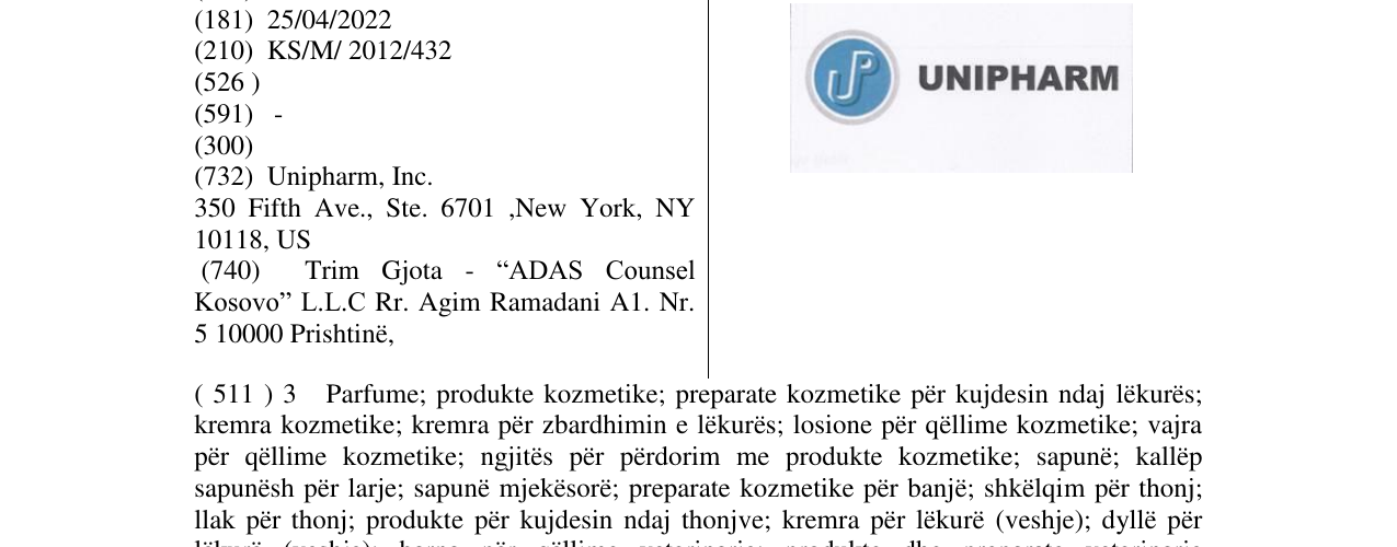 Zëri i markës UNIPHARM në buletin