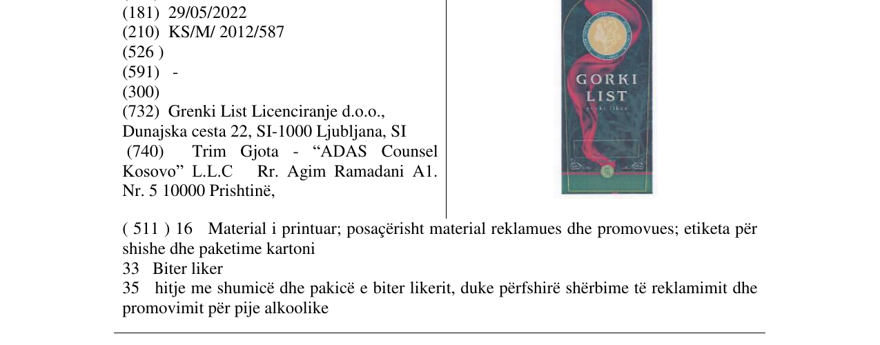 Zëri i markës GORKI LIST në buletin