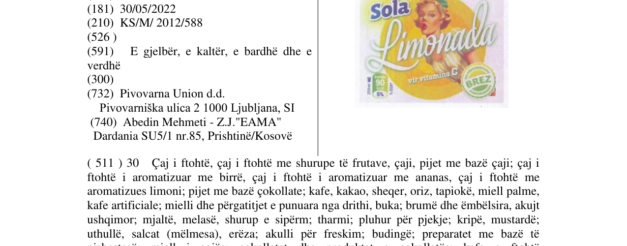 Zëri i markës Sola Limonada në buletin