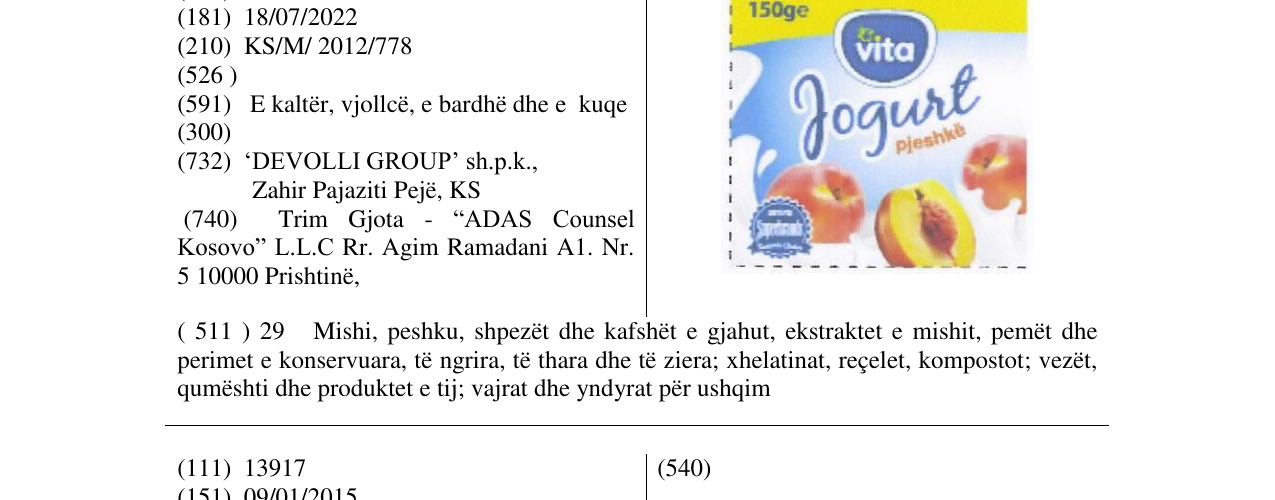 Zëri i markës vita Jogurt në buletin