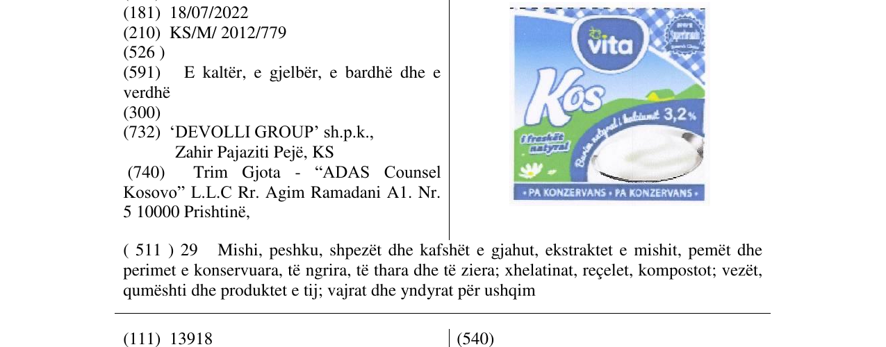 Zëri i markës Kos vita në buletin