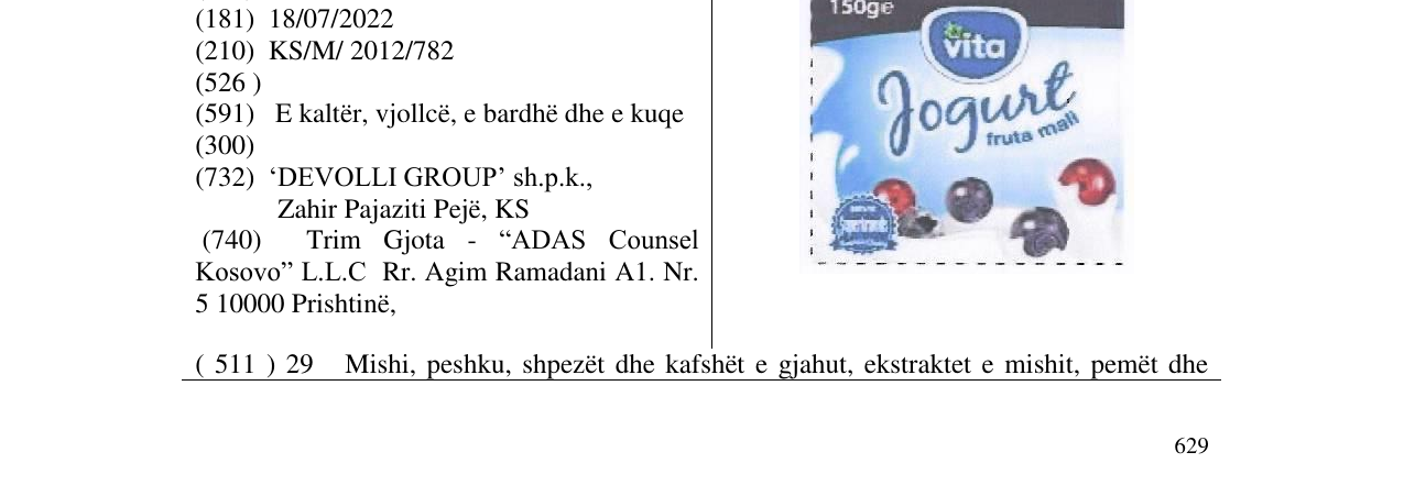 Zëri i markës vita Jogurt fruta mali në buletin
