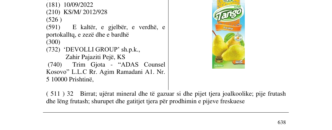 Zëri i markës Tango Dardhë në buletin