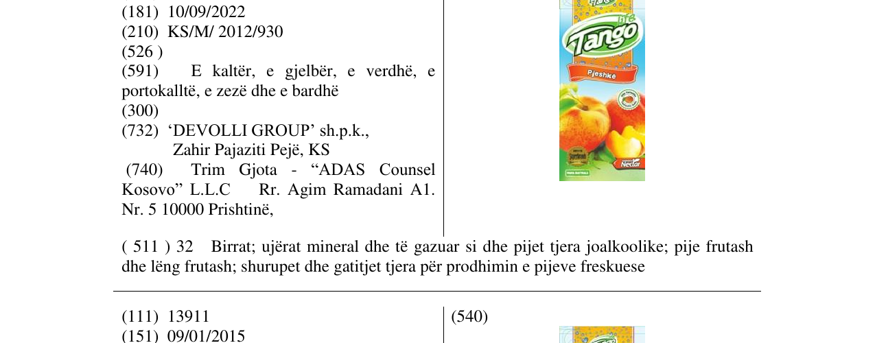 Zëri i markës Tango Pjeshkë në buletin