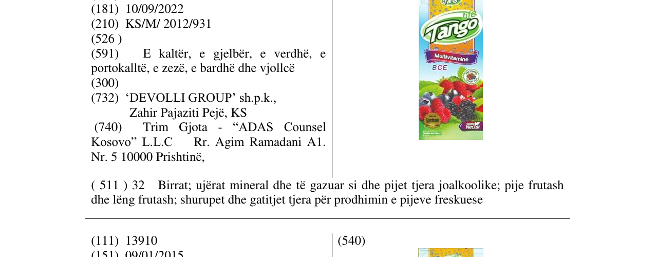 Zëri i markës Tango Multivitaminë në buletin