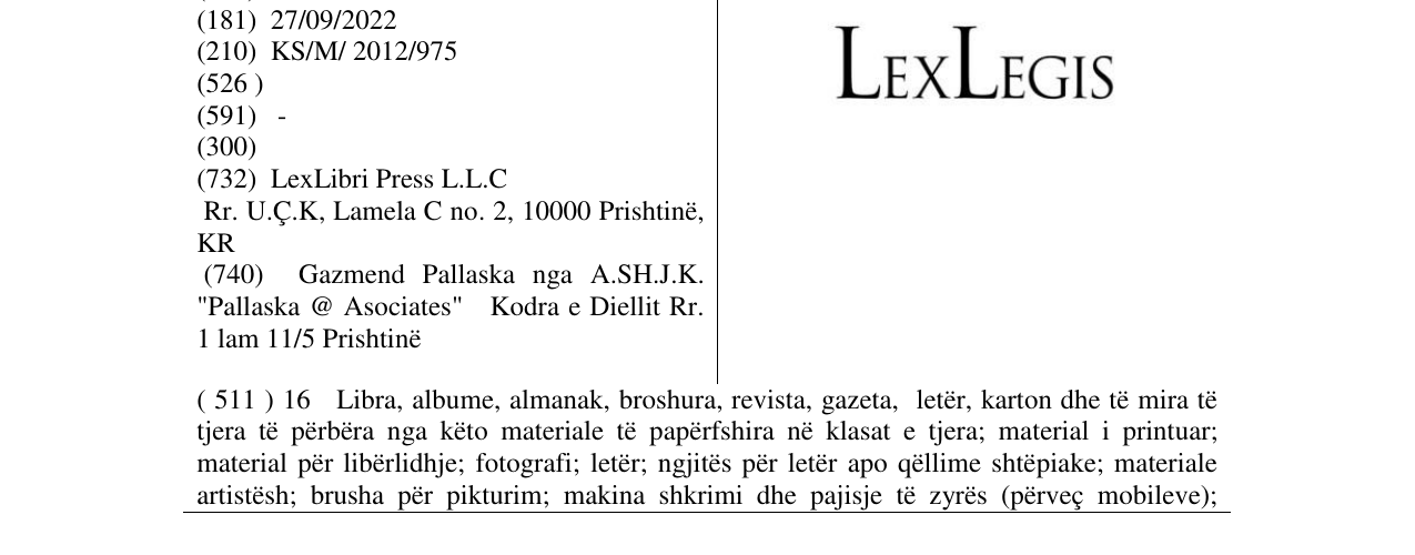 Zëri i markës LEXLEGIS në buletin