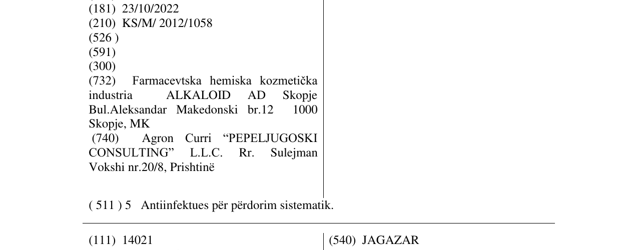 Zëri i markës VALDOCEF në buletin