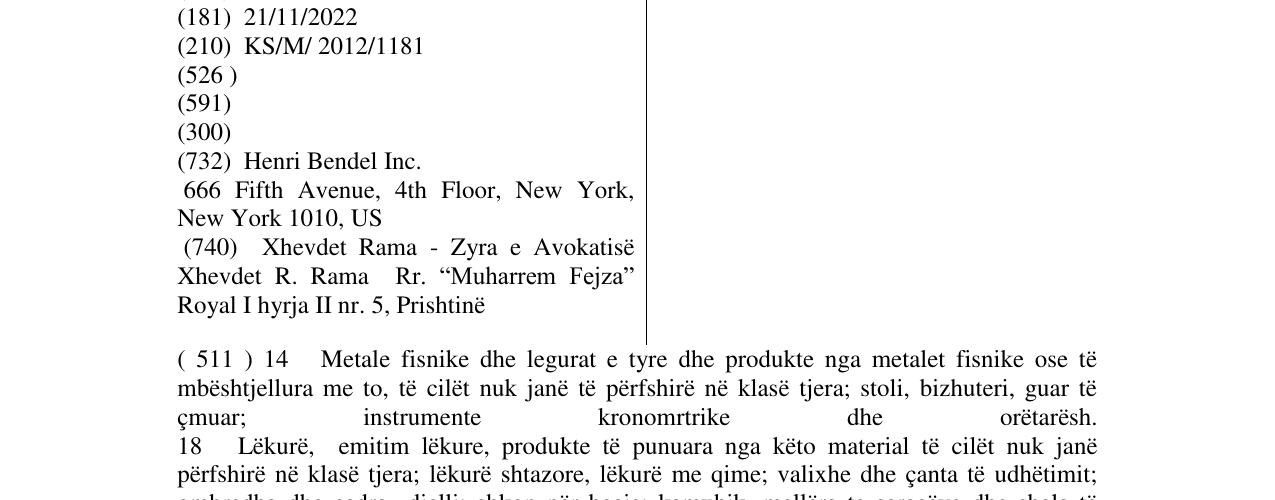 Zëri i markës HENRI BENDEL në buletin
