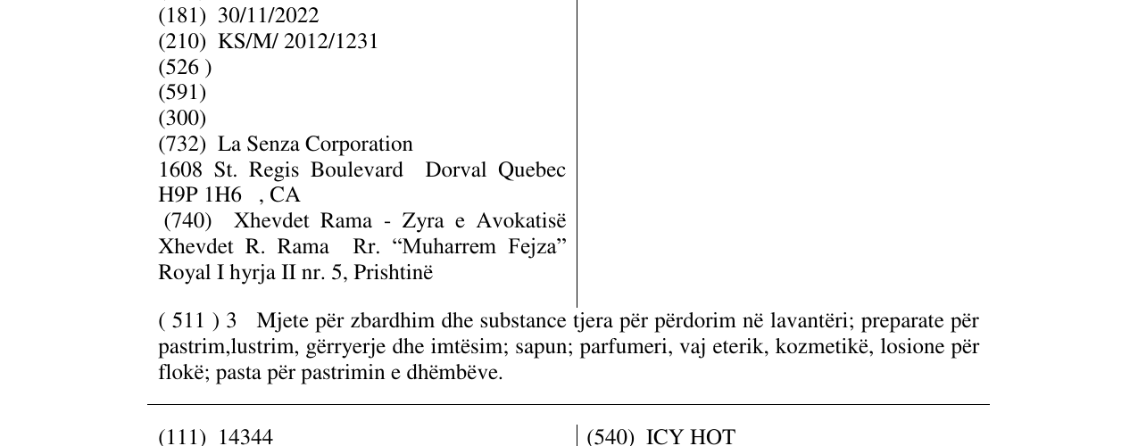Zëri i markës LA SENZA në buletin