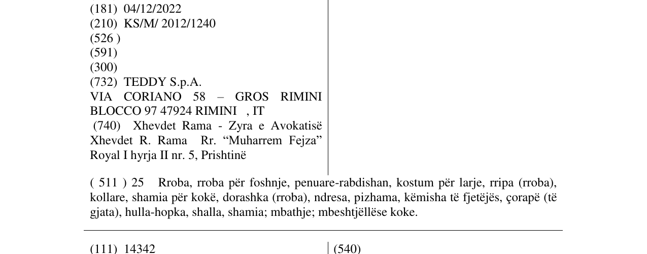 Zëri i markës MIA TERRANOVA në buletin
