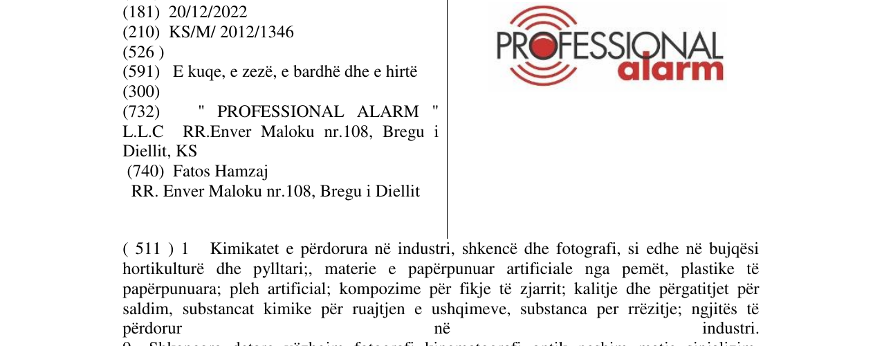 Zëri i markës PROFESSIONAL alarm në buletin