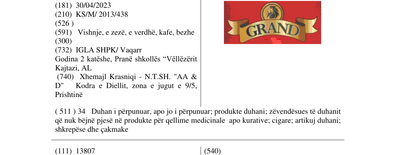 Zëri i markës GRAND në buletin