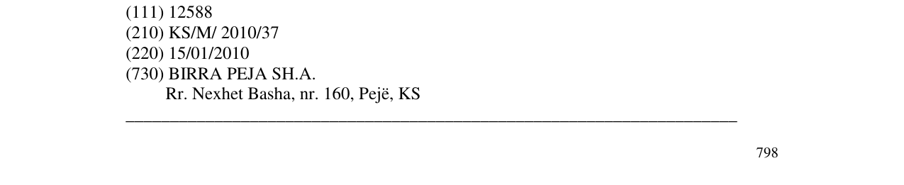 The entry of the trademark PECKO in the bulletin