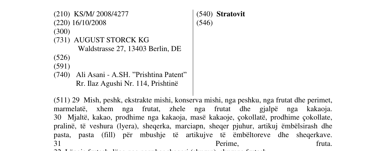 Zëri i markës Stratovit në buletin