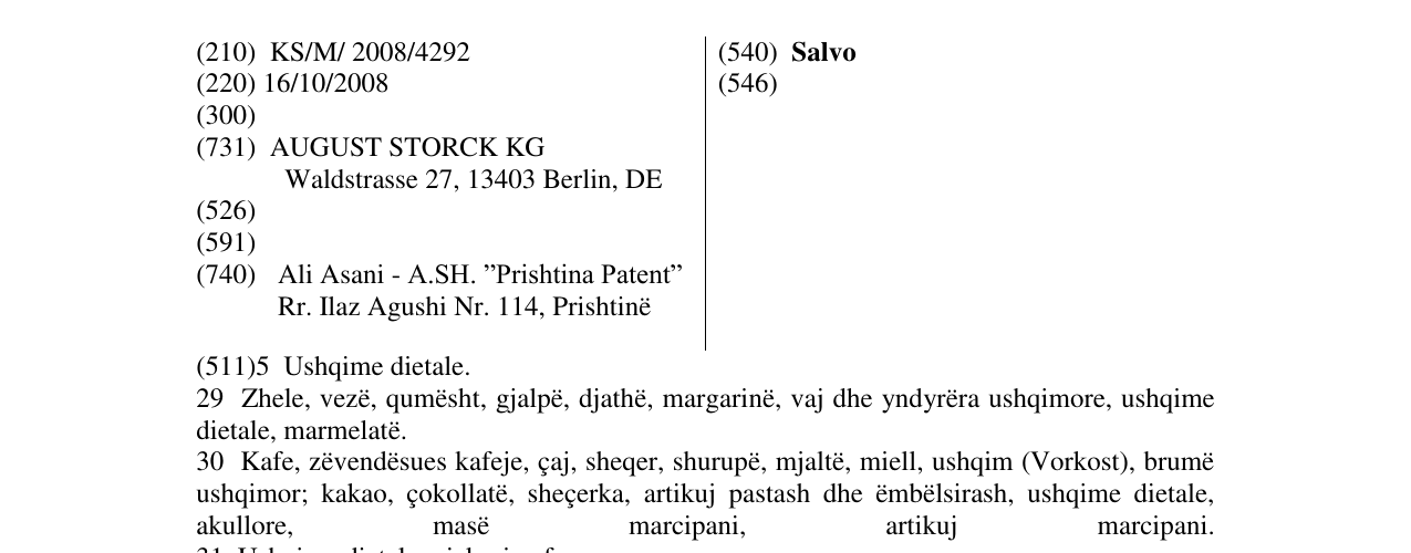 Zëri i markës Salvo në buletin