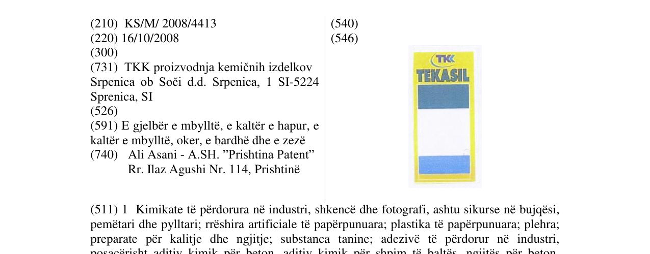 Zëri i markës TKK TEKASIL në buletin