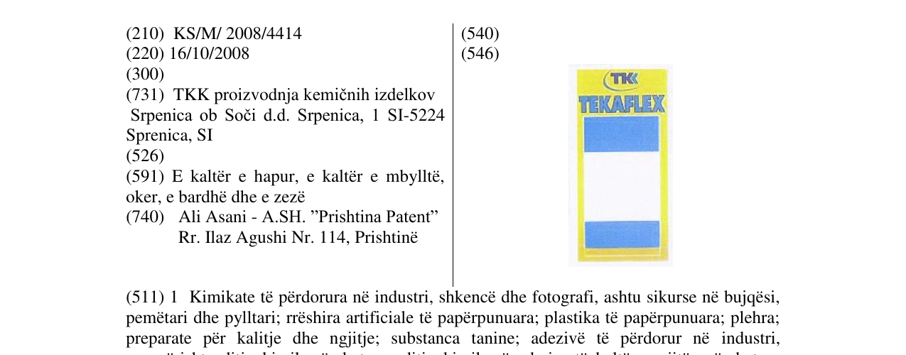 Zëri i markës TKK TEKAFLEX në buletin