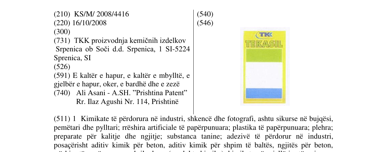 Zëri i markës TKK TEKASIL në buletin