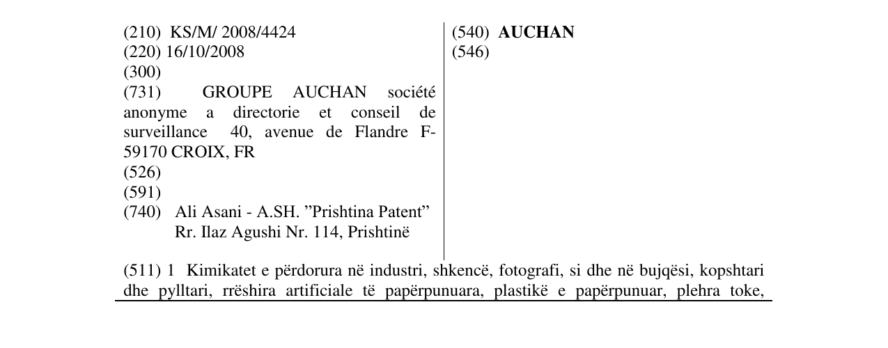 Zëri i markës AUCHAN në buletin