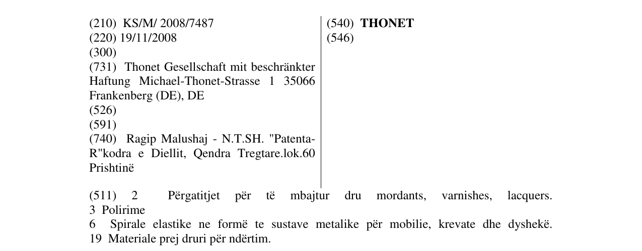 Zëri i markës THONET në buletin