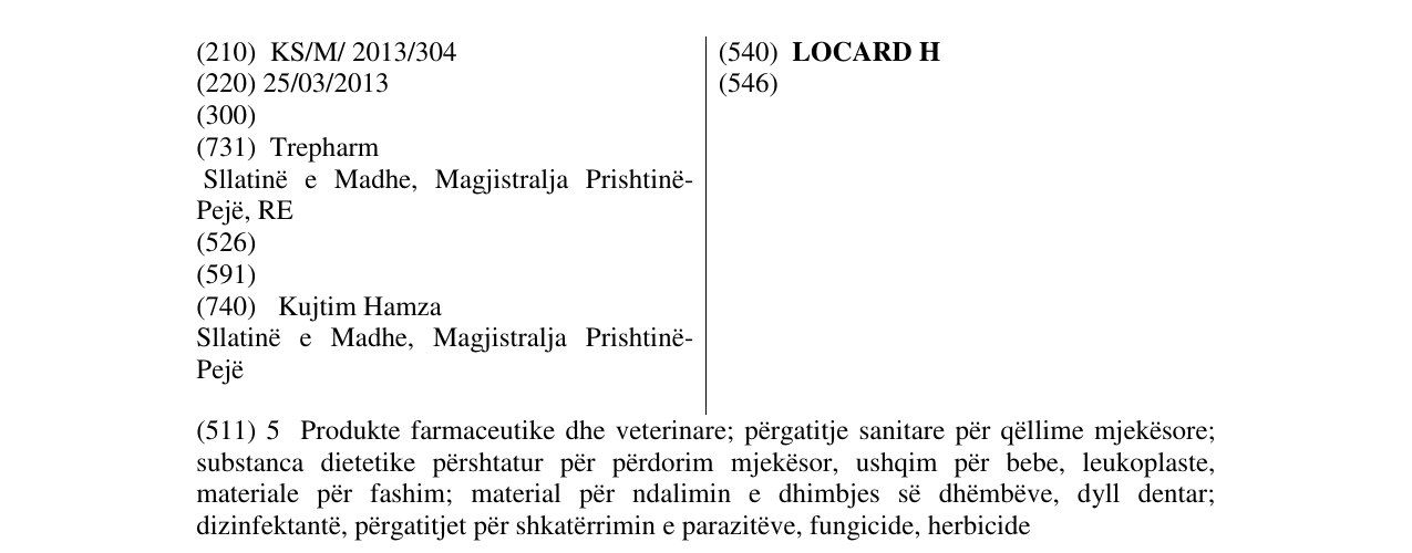 Zëri i markës LOCARD H në buletin
