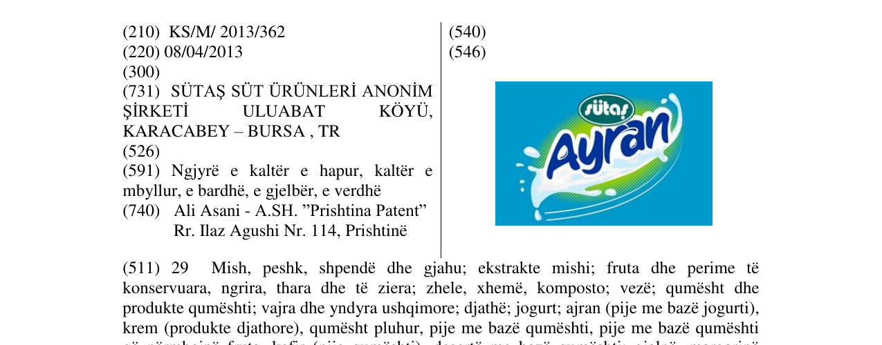 Zëri i markës Ayran në buletin