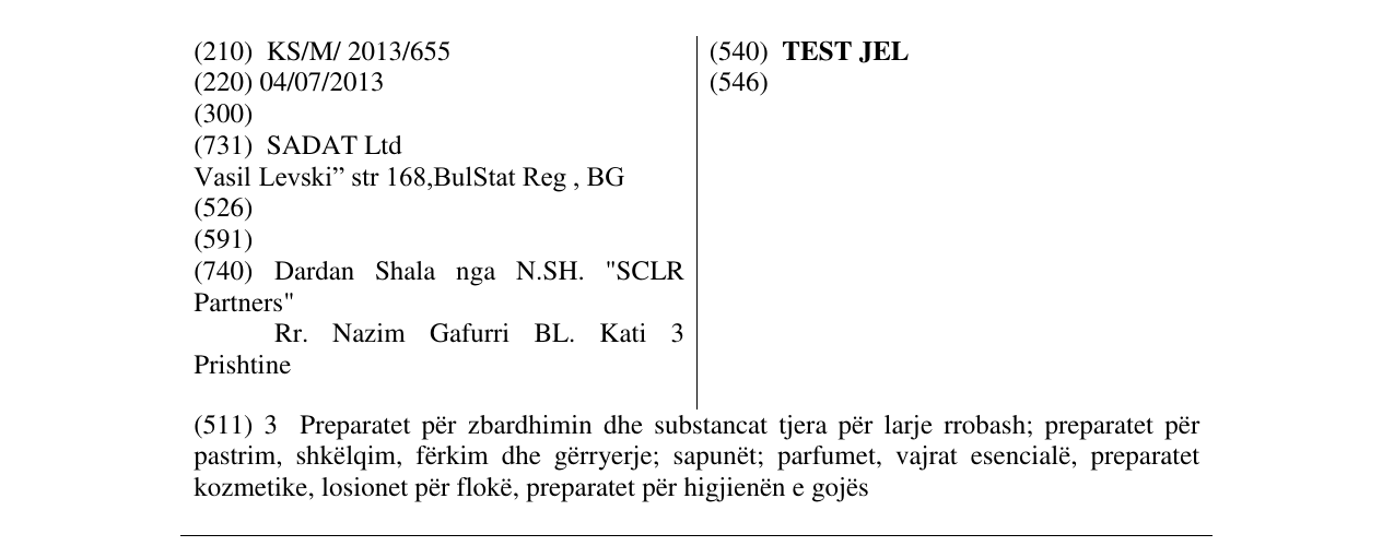 Zëri i markës TEST JEL në buletin