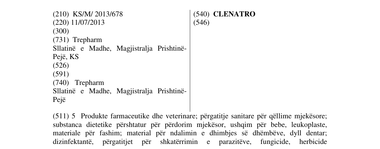 Zëri i markës CLENATRO në buletin