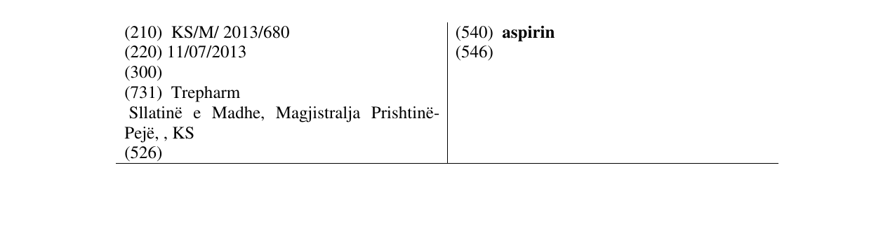 Zëri i markës aspirin në buletin