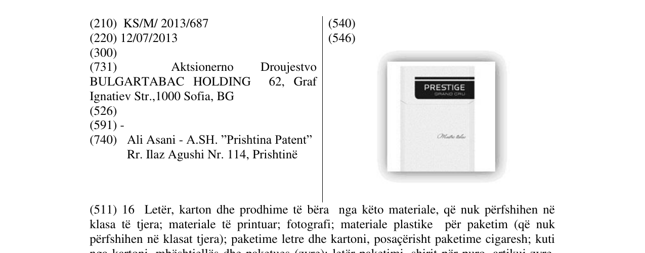 Zëri i markës Prestige Grand Cru në buletin