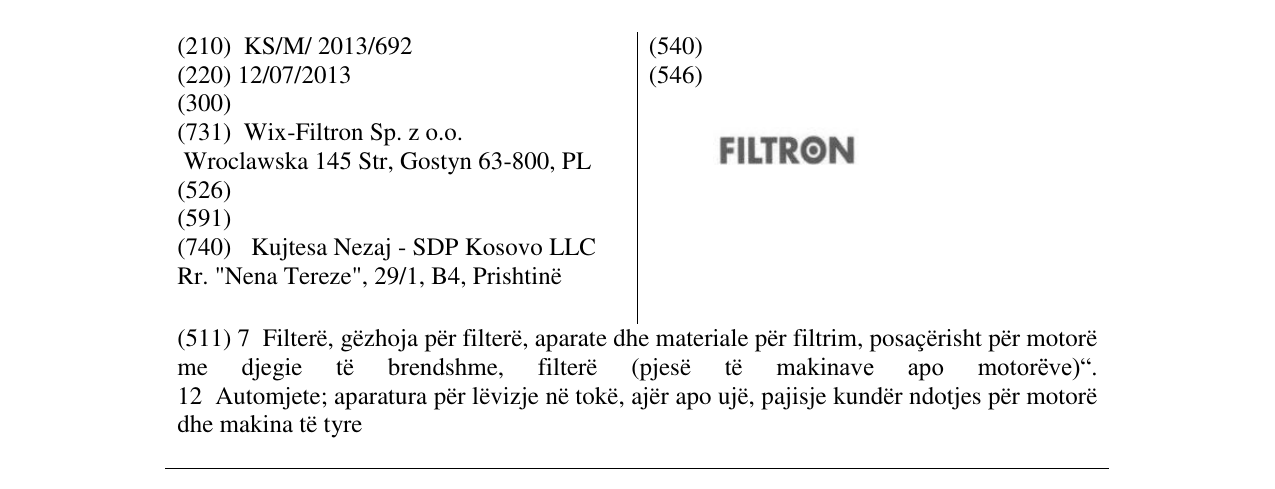 Zëri i markës FILTRON në buletin