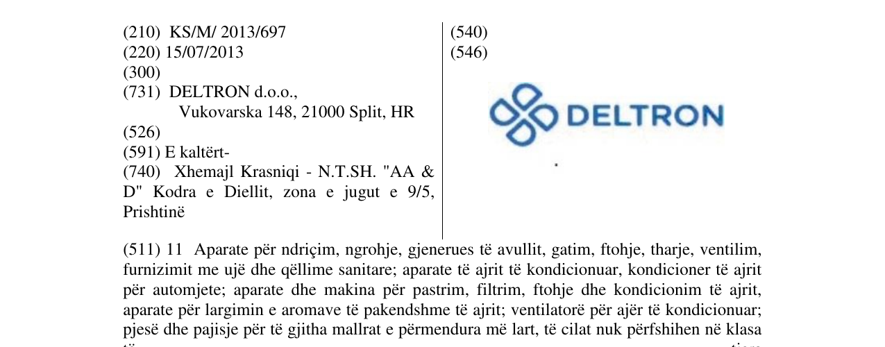 Zëri i markës DELTRON në buletin