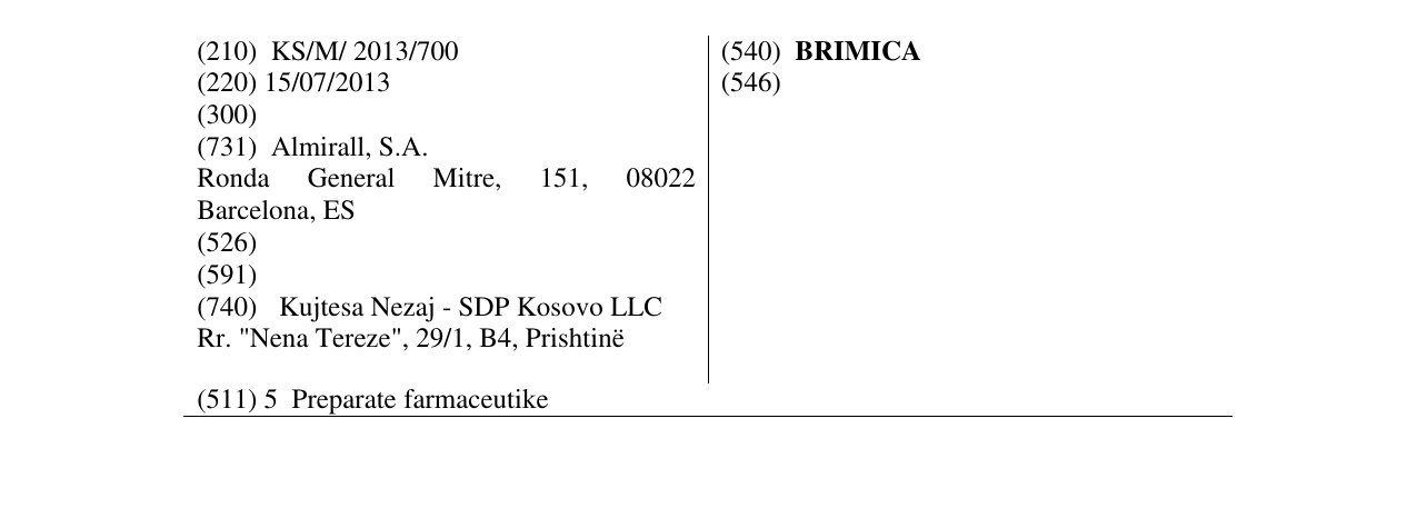 Zëri i markës BRIMICA në buletin