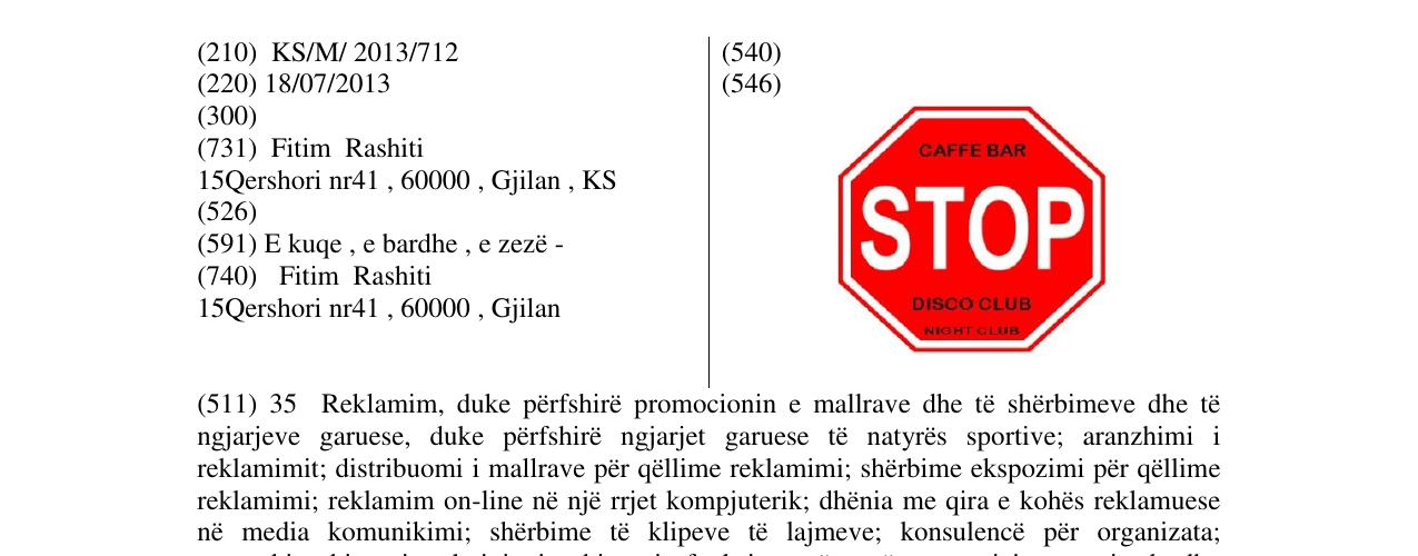 Zëri i markës Caffe bar STOP në buletin
