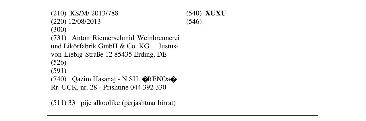 Zëri i markës XUXU në buletin