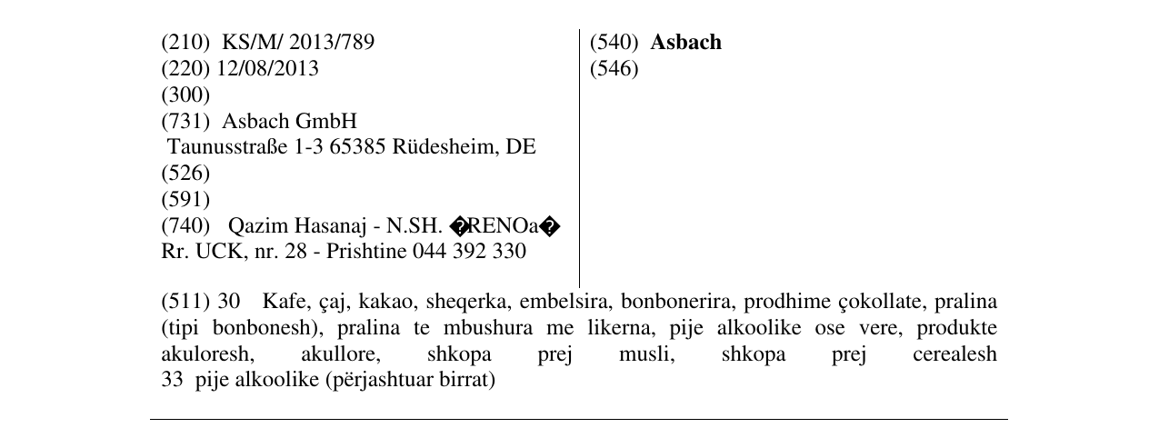 Zëri i markës Asbach në buletin