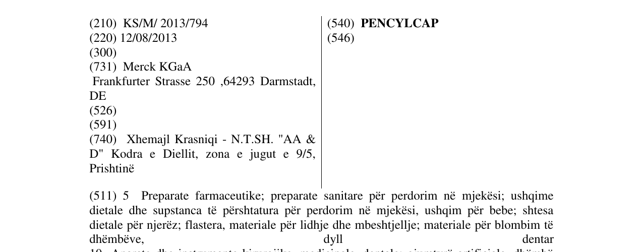 Zëri i markës PENCYLCAP në buletin