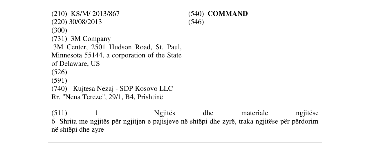 Zëri i markës COMMAND në buletin