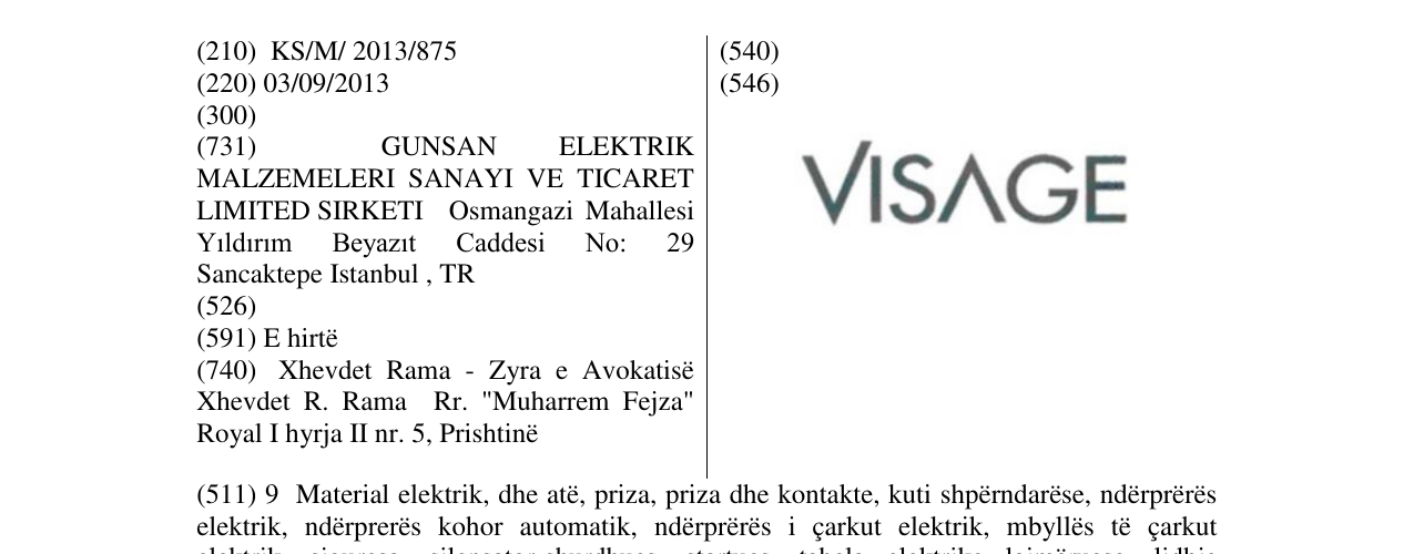Zëri i markës VISAGE në buletin