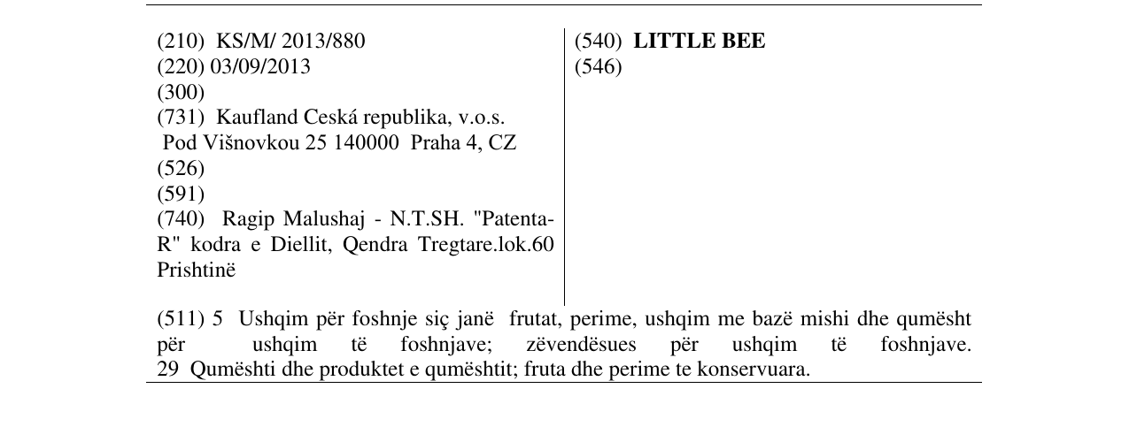 Zëri i markës LITTLE BEE në buletin