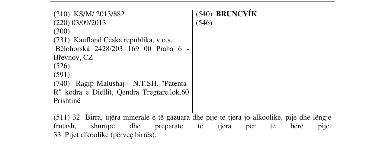 Zëri i markës BRUNCVÍK në buletin