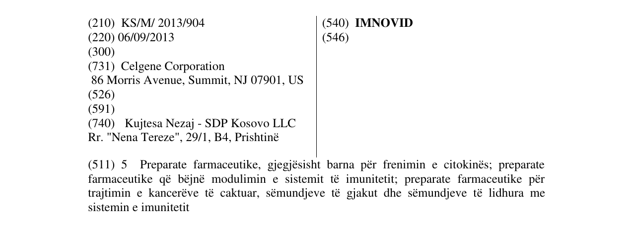 Zëri i markës IMNOVID në buletin
