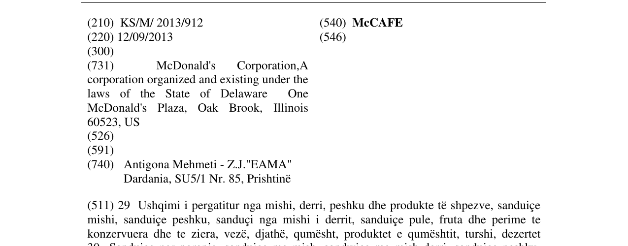 Zëri i markës McCAFE në buletin