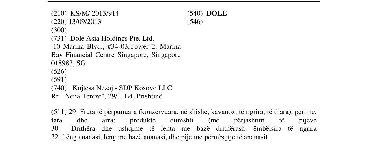 Zëri i markës DOLE në buletin