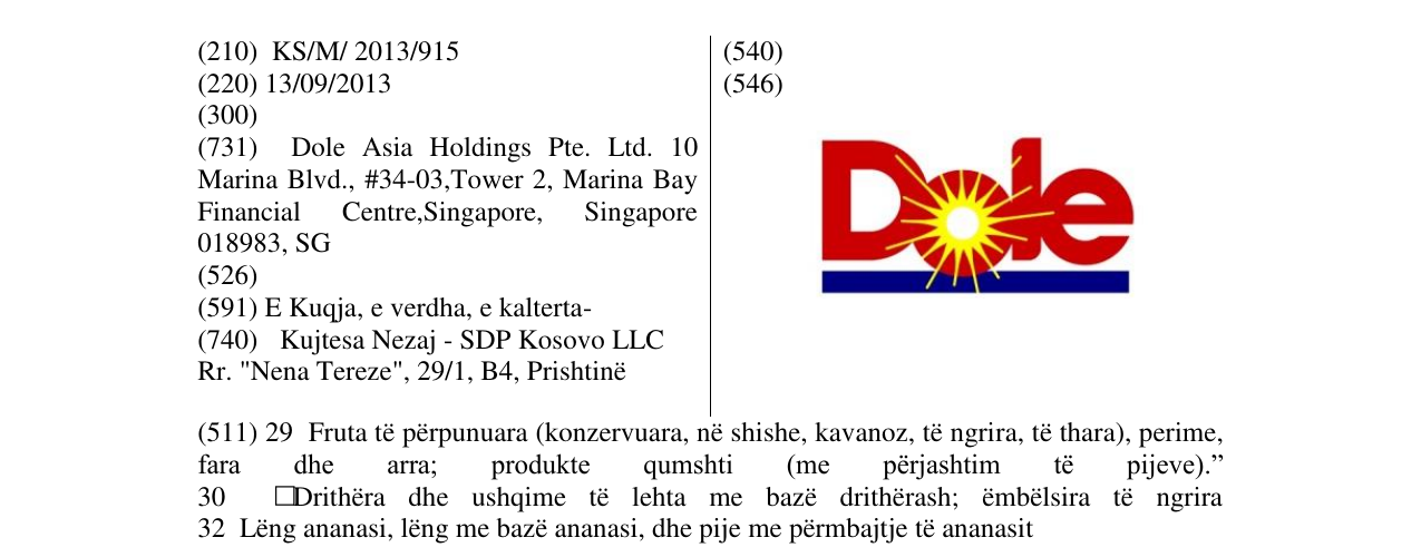 Zëri i markës DOLE në buletin
