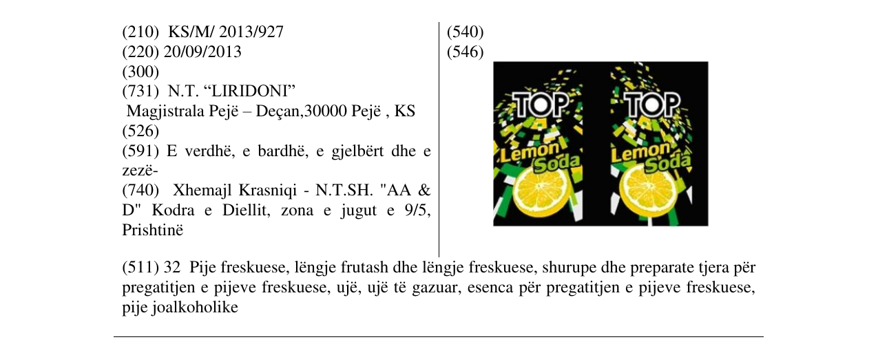 Zëri i markës TOP Lemon Soda në buletin
