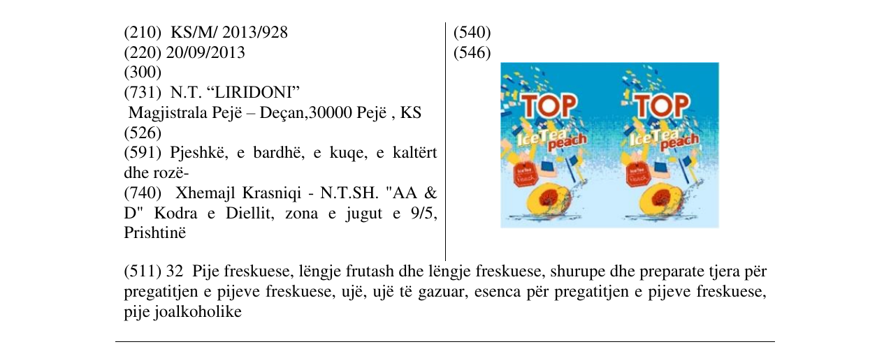 Zëri i markës TOP Ice Tea peach në buletin