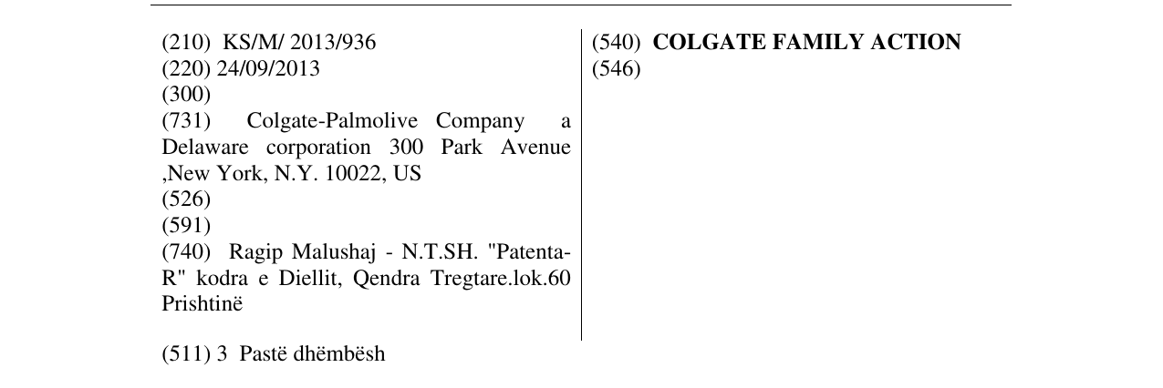 Zëri i markës COLGATE FAMILY ACTION në buletin