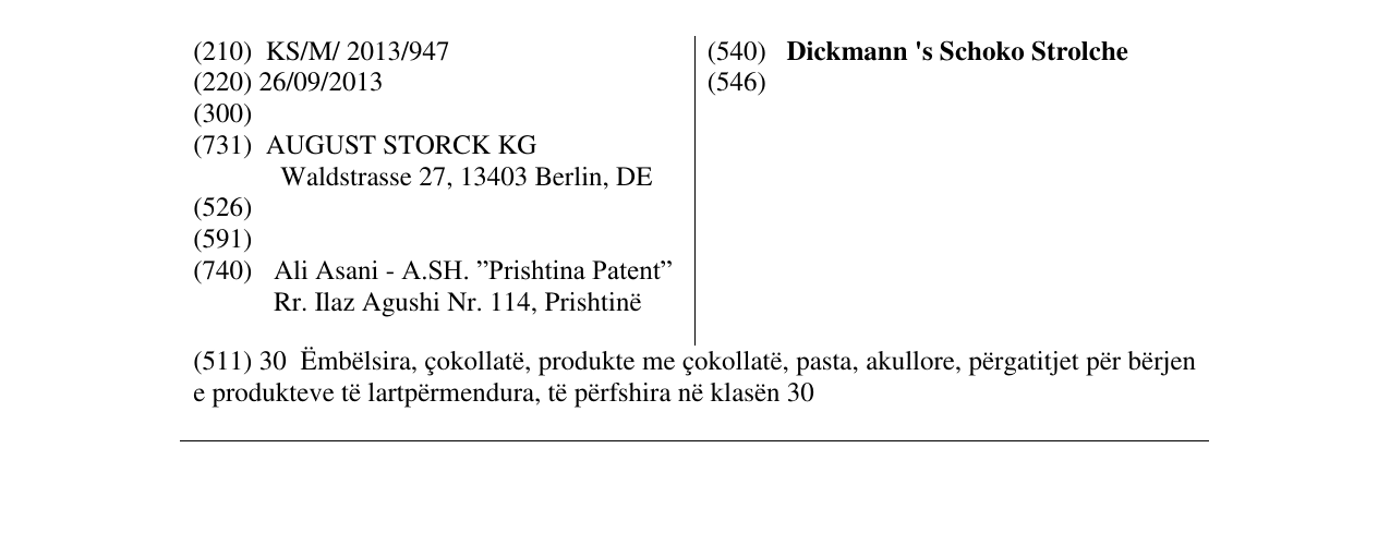 Zëri i markës Dickmann 's Schoko Strolche në buletin